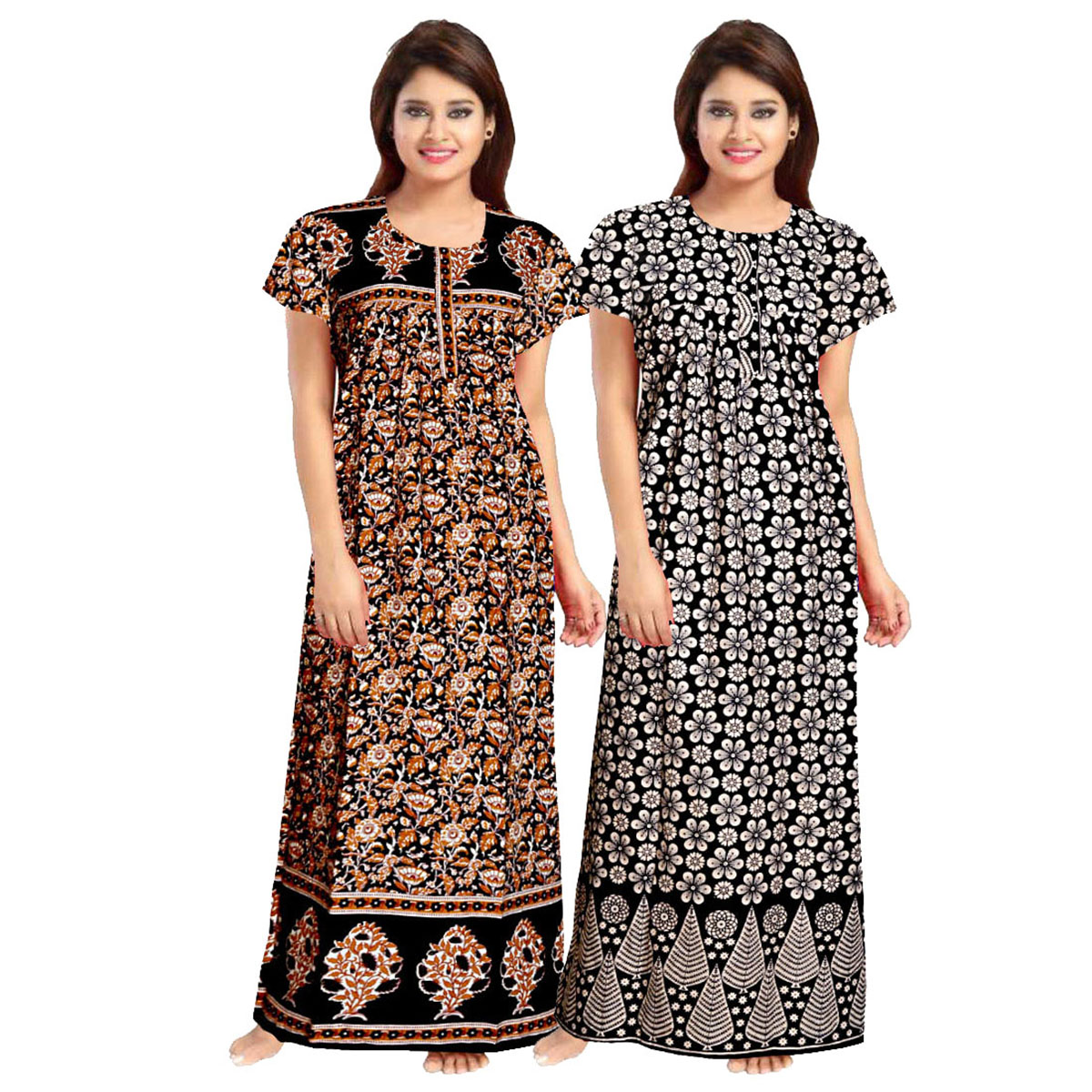 Trendy Fab Women's Cotton Nighty for Women, Soft and Comfortable Nightwear (Black - XXL)